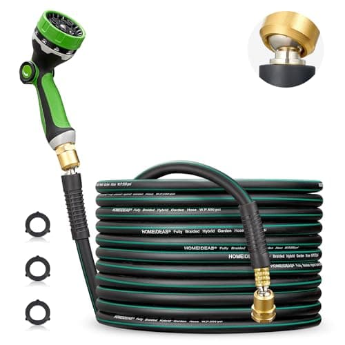 HOMEIDEAS 50 ft Rubber Garden Hose with Nozzle - Newly Leak-proof & Kink-free Design | Freely Rotational Spherical Ball Joint, Anticorrosive 3/4" Brass Fittings - Perfect for Outdoor Watering - Image 1