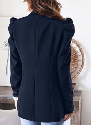 KIRUNDO Women's 2026 Spring Fall Casual Blazers Puff Sleeve Lapel Open Front Work Suit Office Blazer Jackets with Pockets (Dark Blue, Large) - Thumbnail 3