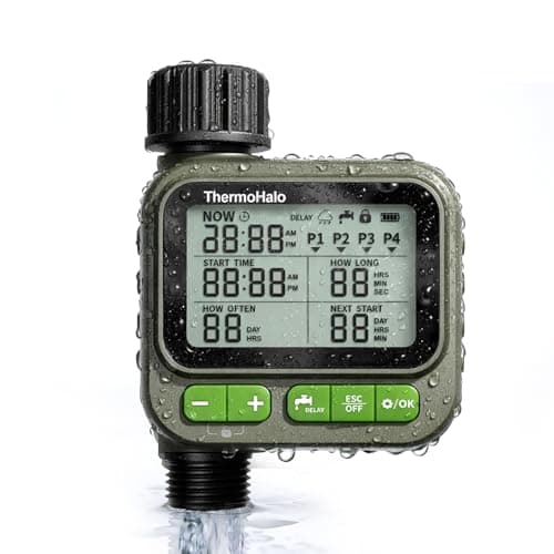 ThermoHalo Smart Sprinkler Timer, 4-Zone Programmable Outlet Watering timers, IP65 Waterproof Automatic/Manual Hose Timer with Child Lock for Lawn, Yard, Garden, and Pool (one)