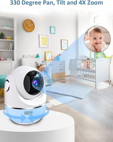 Buradin 1080P Baby Monitor No WiFi, Pan Tilt 4X Zoom 5000mAh Battery Video Baby Monitor with Camera and Audio, 2-Way Talk, Night Vision, VOX, 1200FT - Thumbnail 3