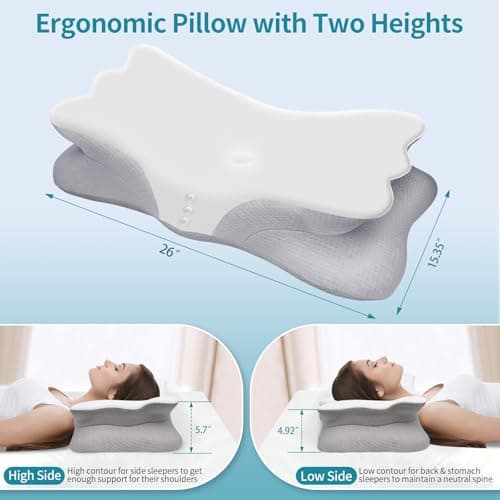 Tranqifit Cervical Pillow for Neck Pain Relief - Memory Foam Ergonomic Neck Support Pillows for Sleeping with Cooling Pillowcase, Orthopedic Contour Pillow for Side, Back and Stomach Sleepers - Thumbnail 2