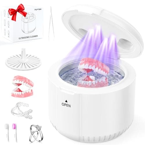 45kHz Ultrasonic Retainer Cleaner Machine, 200ML Dental Deep Cleaning Pod for Dentures, Aligners, Invisalign, Mouth Guards, Night Guards, Jewelry, Toothbrush, 5/10/15 Mins Timer - Image 1