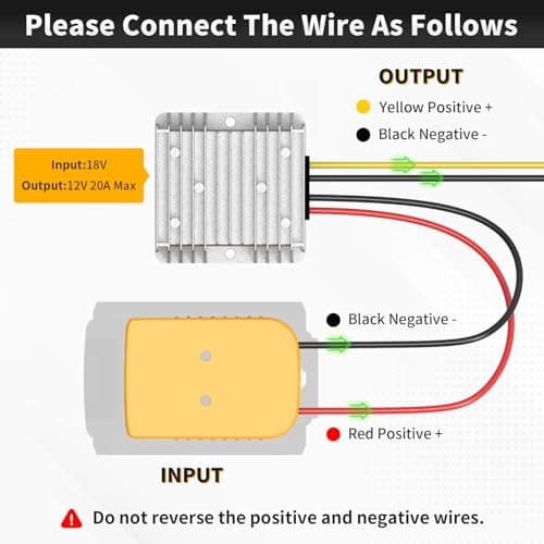 DC 20V to 12V Step-Down Converter with Switch Compatible with Dewalt 20V Battery, Over-Discharge Protection, DC12V 20A 240W Buck Converter Voltage Regulator for Golf Cart RC Car Truck DIY - Thumbnail 4