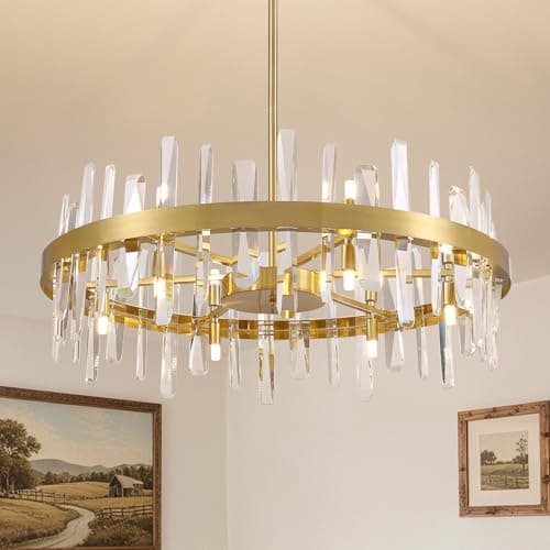 APBEAMLighting Modern Crystal Chandeliers Large for Dining Room, 12 Lights Round Chandelier 2-Tier Light Fixture Ceiling Hanging Lighting for Living Room Kitchen Island Entryway Foyer (31.5'') - Image 1