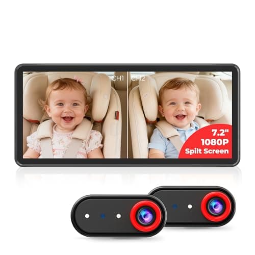 LUCKVIEW BM5PRO Double Car Camera for 2 Baby，7.2" 1080P Split Screen with IR Night Vision, Real-Time Monitoring Baby Car Camera,Easy Install, Family Travel Companion for Kids & Pets - Image 1