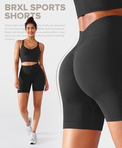 BRXL Seamless Scrunch Butt Lifting Shorts for Women V Back 5" High Waist Workout Gym Yoga BrxlGrit Impact Shorts Compression Black - Thumbnail 6