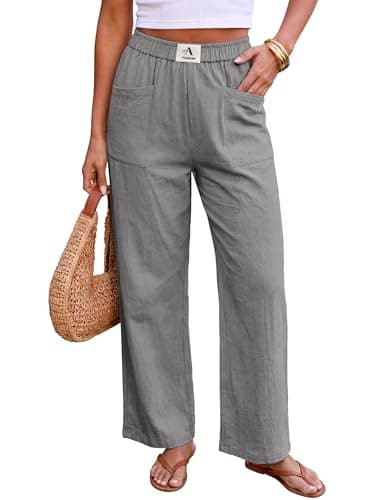 AUMORA Womens Pants Wide Leg Palazzo Pants Casual High Waisted Summer Flowy Beach Casual Trousers with Pockets Grey - Image 1