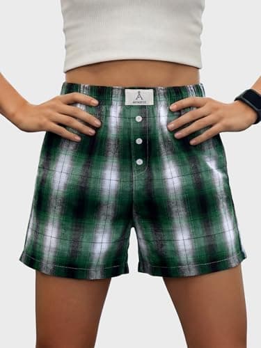ANRABESS Shorts for Women 2026 Summer Casual Lounge Pajama Sleep Gingham Boxer Shorts Soft Comfy Beach Pj Bottoms Pockets Green Black Plaid X-Large - Thumbnail 5