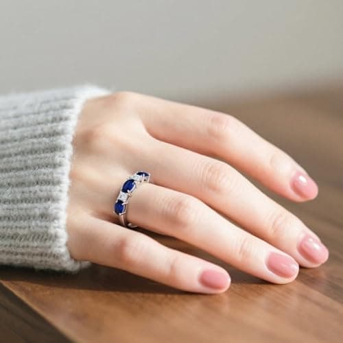 925 Sterling Silver Birthstone Rings for Women - Adjustable Size Women Jewelry Birthday Gifts for Girlfriend,Wife,Mom (09 - Sapphire) - Thumbnail 5