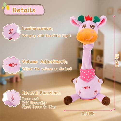 LLUKEME Dancing Talking Giraffe Toy, Stuffed Animal Baby Toy Repeating What You Say, Glowing Musical Electronic Giraffe Gifts for Toddlers 1-3 Years Old (Purple Giraffe) - Thumbnail 5