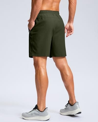 G Gradual Men's Athletic Running Shorts with Zipper Pockets Quick Dry 7"/ 5"/ 9" Workout Gym Shorts for Basketball Hiking(Olive,7XXL) - Thumbnail 2