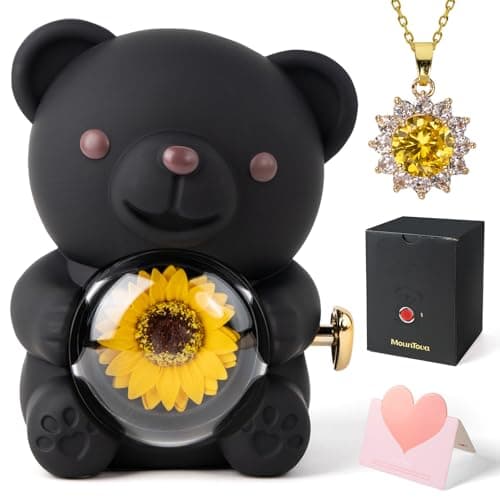 mountova Lucky Sunflower Teddy Bear Jewelry Box with Necklace, Rotating Surprise Design Gift Set for Wife, Girlfriend, Mom, Valentine's Day, Birthday, Anniversary Romantic Gifts for Her(Black) - Image 1