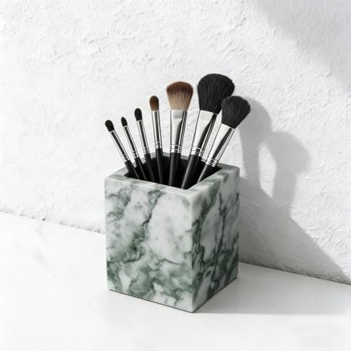 Natural Marble Toothbrush Holder: Pen Holder - Makeup Brush Holder - Marble Organizer for Vanity- Cup for Bathroom - Office & Home Countertop Organizer - Cyan Green - Image 1