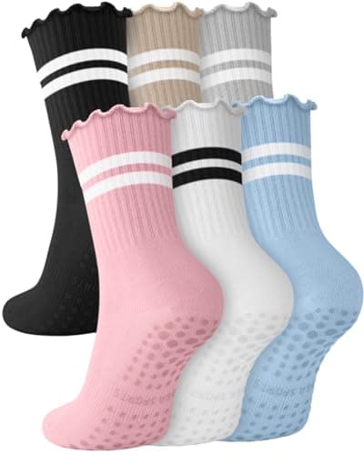 Aoliks Ruffle Pilates Grip Socks for Women, Yoga Socks for Barre Hospital Sticky Gripper Slipper Socks - Image 1