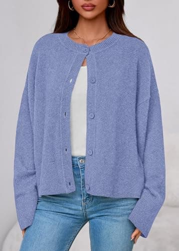 KIRUNDO Cardigan Sweaters for Women Fall Trendy Long Sleeve Chunky Knit Button Up Oversized Winter Jacket Casual Outwear(Dusty Blue, Medium) - Thumbnail 3