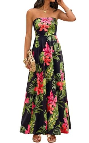 PRETTYGARDEN Spring Cocktail Dresses for Women 2026 Elegant Classy Strapless Floral Wedding Guest Dress Vacation Outfits (Black Floral, Small) - Image 1