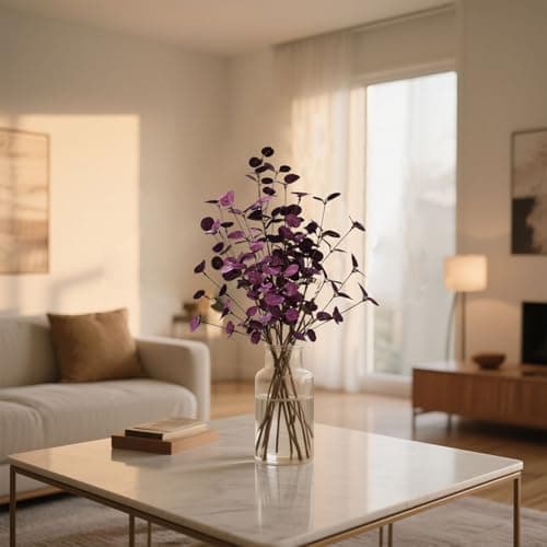 siqifloral 4PCS 24" Purple Artificial Eucalyptus Stems – Metallic Faux Eucalyptus Leaves for Halloween Decor, Fall Vase Arrangement & Christmas Home Decoration - Thumbnail 3