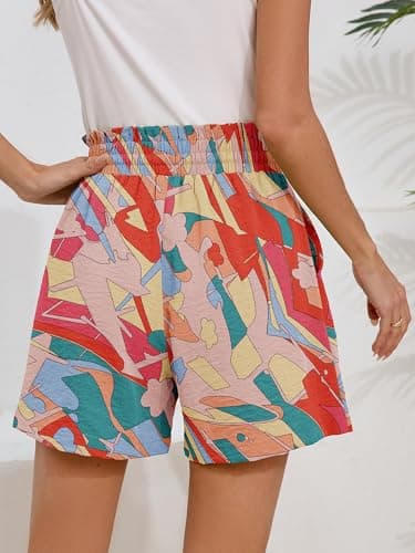 Moodclo High Waisted Wide Leg Shorts Rosy Clouds Medium with Pockets Ladies Comfy Linen Work Summer Casual Drawstring Beach Vacation 2025 Trendy Outfits - Thumbnail 4