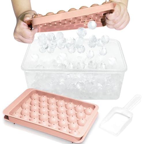 WIBIMEN Ice Cube Tray with Lid and Bin - Round Ice Trays for Freezer with Lid - Ice Cube Trays for Freezer with Ice Container (1"-2PACK Pink) - Image 1