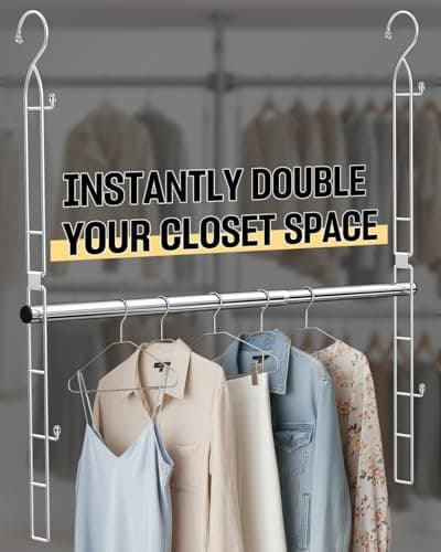 Supforce Hanging Closet Rod Stainless Steel, 1 Pack Adjustable Height & Width Closet Rod Extender, Space-Saving Closet Hanging Storage Organizer，Load up to 88LB - Thumbnail 2