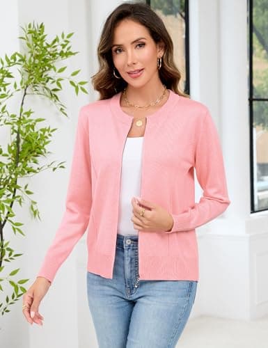 Totatuit Zip Up Jacket for Women Casual Lightweight Cardigan Long Sleeve Knitted Sweatshirts Crewneck Clothes Zip Up Sweater Tops White XXL - Thumbnail 2