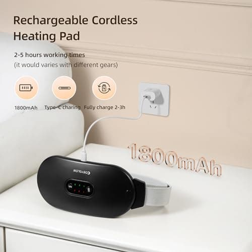 Portable Cordless Heating Pad:COSYGLOW 6 Heat Levels 6 Massage Modes, 3S Fast Heating, Electric Heating Pad,Gifts for Women(Black) - Thumbnail 5