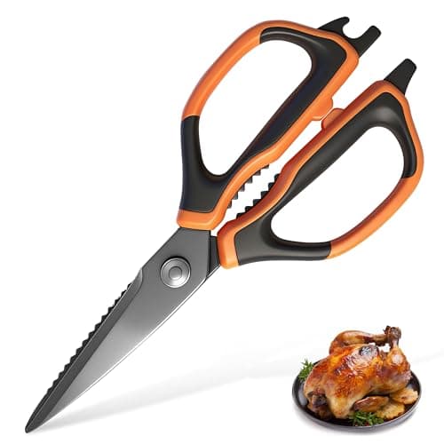 ANSHEE All Purpose Kitchen Scissors, Durable Stainless Steel Food Cooking Shears, Built-in Bottle Opener, Soft Grip Comfort Handle, Dishwasher Safe, Ideal Kitchen Gifts orange 1pack