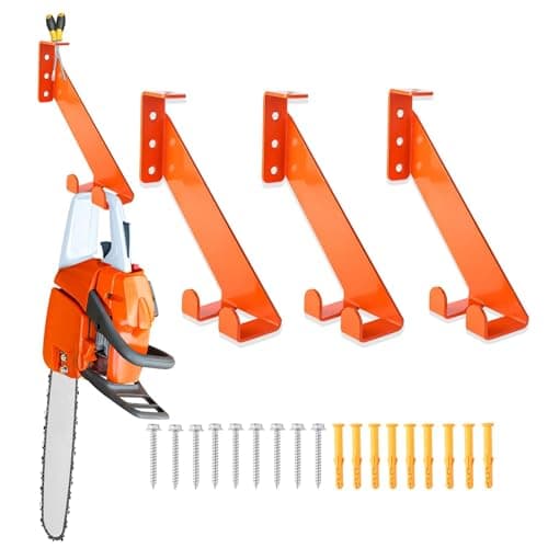 3 in 1 Chainsaw Holder 10" - Heavy Duty Chainsaw Wall Mount, 10 Gauge Steel Chain Saw Hanger for Garage Organization, Hefty Rack Storage Organizer for Chainsaw Accessories and Tools, 180lbs Capacity - Image 1