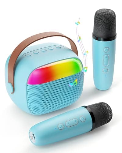 Mini Karaoke Machine for Kids, Toy for Girls Portable Bluetooth Speaker with 2 Wireless Microphones, Fashion Toy Gifts for Christmas Birthday, for 3 4 5 6 7 8+ Year Old Girls Gifts(Blue) - Image 1