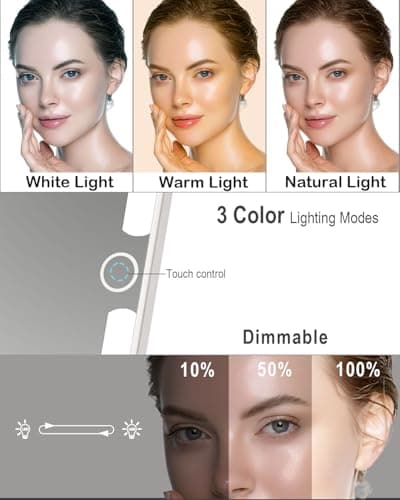 LUKYMIRO Rechargeable Travel Makeup Mirror with Lights, Portable Lighted Regular Mirror with Small 10X Magnification, 70 LEDs 3 Color Dimmable, Tabletop Folding Compact Cosmetic Mirror - Thumbnail 2