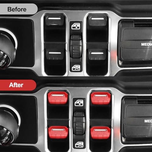 DIAMOOKY 4PCS Upgraded Window Switch Button Cover Compatible with Jeep Wrangler JL JLU 2018-2026 and Gladiator JT 2020 2021 2022 2023 2024 2025 2026 Wrangler 4xe Interior Accessories(Bright Red) - Thumbnail 4