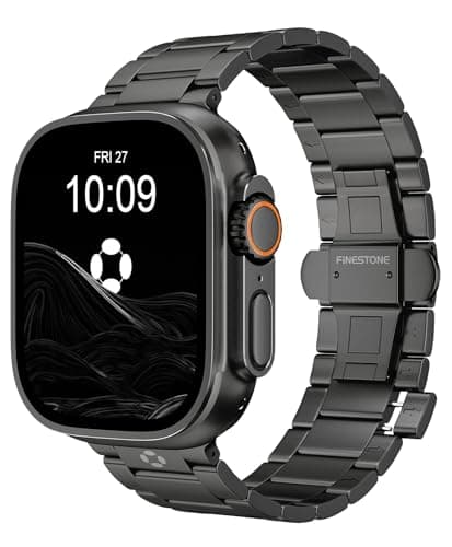 FiNESTONE CRNS03-PRO Titanium Band for Apple Watch Ultra 3/2/1 49mm & Series 11/10 46mm, Grade 5 Titanium Ultra Band for Men With Secure Butterfly Clasp, Tool Free & Anti-Scratch iWatch Metal Strap Black