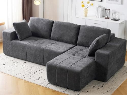Cloud Modular Sectional Sofa, Chenille Upholstered L-Shape Boneless Couch with Right Facing Chaise, Sturdy Frame & Soft Deep Seat Cushions,Sectional Couch for Living Room, No Assembly, Grey - Image 1