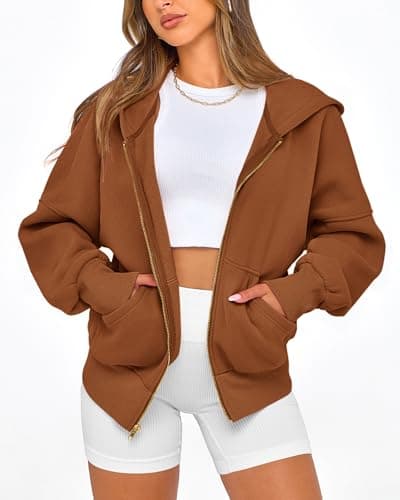 BTFBM Hoodies For Women Spring Clothing 2026 Long Sleeve Zip Up Fleece Fashion Sweatshirts Jacket Y2K Hoodie Fall Fashion(Brown, Large) - Thumbnail 3