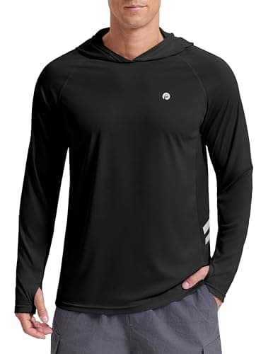 PINSPARK Men's Sun Shirts UPF 50+ Fishing Shirt Long Sleeve UV Protection Hoodie Rash Guard for Hiking Running Swimming Surfing S Black - Image 1