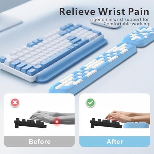 MEKASS Keyboard Wrist Rest, Ergonomic Wrist Pad, Soft Memory Foam Keyboard Hand Rest with Non-Slip Base, Easy Typing, Pain Relief, Comfort Support for Office Work Gaming Accessories (Blue White) - Thumbnail 2