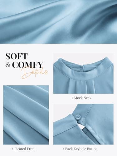 Funlingo Women's Silk Satin Camisole Tank Tops Sleeveless Blouse for Women Dressy Casual Spring Mock Neck Cute Shirts 2026 Sky Blue S - Thumbnail 5
