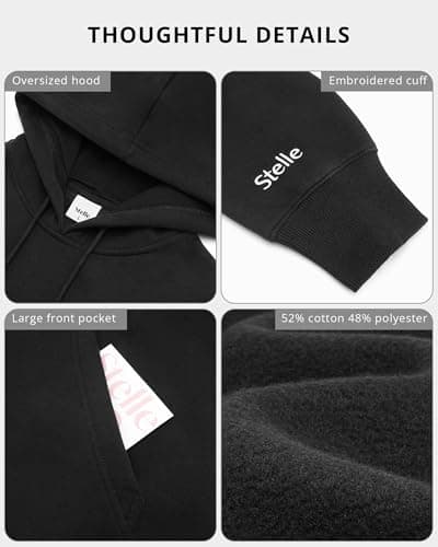 Stelle Womens Oversized Hoodies Fleece Sweatshirts Fall Fashion 2026 Pullover Sweaters Winter Clothes Black Large - Thumbnail 4