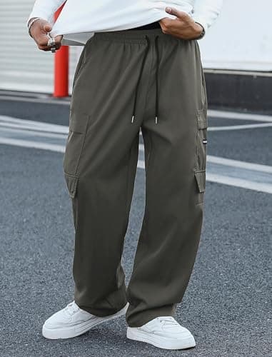 ZAFUL Men's Cargo Pants Digital Camouflage Branch Shaped Print Drawstring Waist Loose Casual Trousers with Pockets (3-Dark Grey, S) - Thumbnail 3