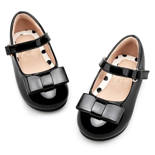 Stelle Girls Dress Shoes Toddler Mary Jane Shoes Flats with Bow for Toddler/Little/Big Kids(GMJ009-2-Black,7MT) - Image 1