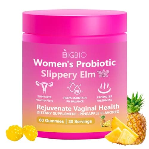 BIGBIO Feminine Probiotics Gummies, Slippery Elm for Women, Vaginal Health Supplement for pH Balance, Odor Control, Yeast Balance, Flora Immune Support, Suagr-Free, Veagn, Pineapple Flavor, 60 Count