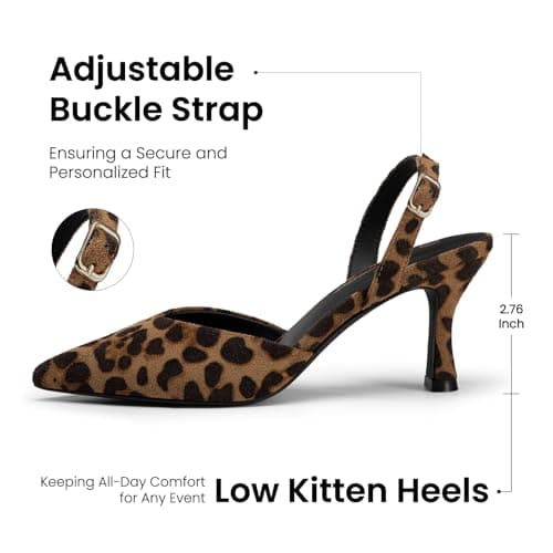 Athlefit Women's Kitten Heels Closed Toe Pumps Shoes Leopard Suede Size 9 - Thumbnail 4