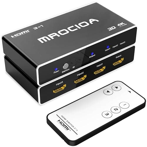 HDMI 2.0 Switch 3 in 1 Out with Remote, 4K 60Hz Splitter Switcher, HDCP 2.3, ARC, CEC, ALLM/VRR, Dolby Vision/HDR10+/Atmos, Aluminum+Acrylic, for PS5/4, Xbox, Apple TV, Fire TV - Image 1