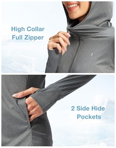 Soothfeel Women's UPF 50+ Swim Cover Up Sun Protection Hoodie SPF Lightweight Jacket Long Sleeve Beach Cover Ups for Women (Heather_Dark_Grey,XS) - Thumbnail 6
