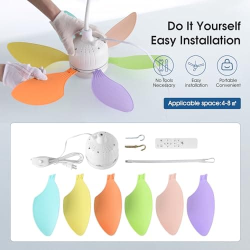 AHAWILL 18.5" Gazebo Fan,Outdoor Plug in Ceiling Fans with Lights,3 Color Dimmable 3 Fan Speeds,Portable Hanging Ceiling Fan for Patios,Tent,Indoor.Colorful Blades - Thumbnail 5