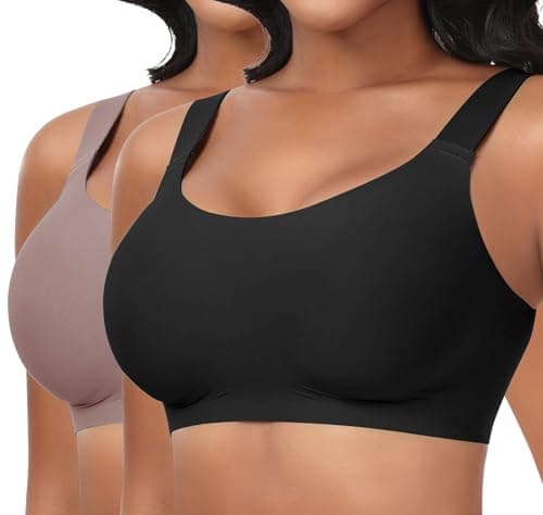 Ganado Seamless Wireless Bras for Women Full Coverage No Underwire Supportive Bras Padded T Shirt Bra Comfort Bralette (Black+Brown, XX-Large) - Image 1