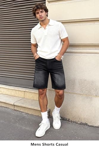 Heyfanee Mens Baggy Jean Shorts, Jorts Men Casual Denim Shorts for Men Black 34 - Thumbnail 4