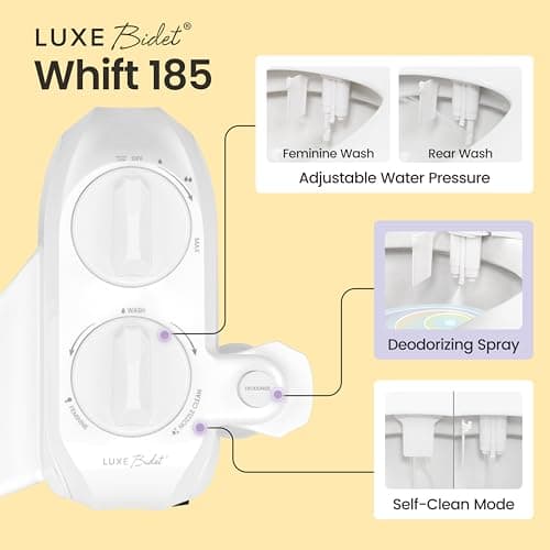 WHIFT 185 Bidet Dual Nozzle, Built-In Deodorizing Spray, Non-Electric Bidet Attachment For Toilet Seat, Easy Slide-In Install, Cold Water, Rear & Feminine Wash, LUXE Bidet (White) - Thumbnail 4