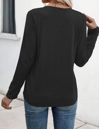 JUSTFASHIONNOW Pleated Long Sleeve Shirts for Women V Neck Dressy Casual Business Blouses Fall Tops 2025 Trendy(Black,XX-Large) - Thumbnail 6