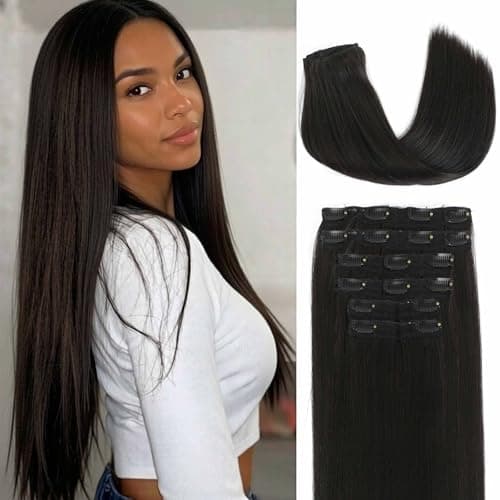 20Inch Clip in Hair Extensions Real Human Hair 120g 6pcs Yaki Straight Clip in Remy Human Hair Extensions Double Weft Clip ins for Women (4#, 20 Inch) - Image 1